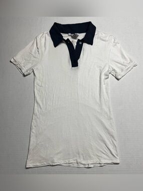 NWT Barneys New York Silky Soft Viscose Spandex Polo Shirt In White Navy XS